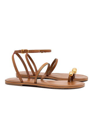 Biarritz Flat Sandal In Light Caramel Leather
