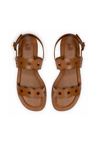 Florence Flat Sandal In Light Caramel Leather