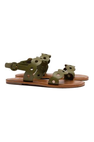 Florence Flat Sandal In Seaweed Leather