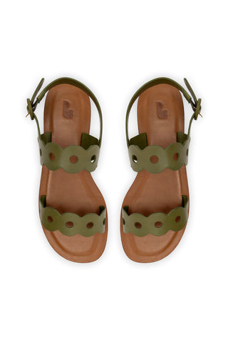Florence Flat Sandal In Seaweed Leather