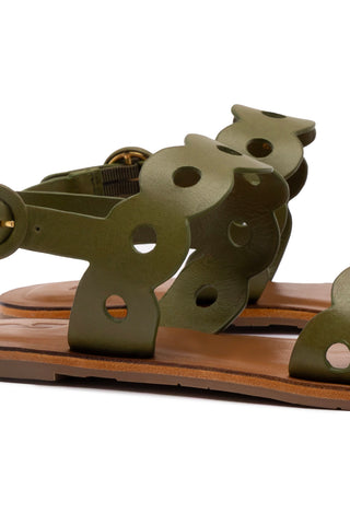 Florence Flat Sandal In Seaweed Leather