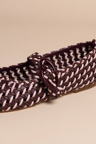 Verona Macrame Ballet Flat In Wine, Tulip and Burnt Umber Leather