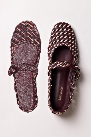 Verona Macrame Ballet Flat In Wine, Tulip and Burnt Umber Leather