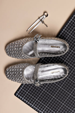 Verona Macrame Ballet Flat In SIlver Metallic Leather