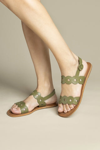 Florence Flat Sandal In Seaweed Leather