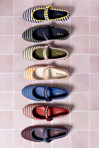 Verona Ballet Flat In Egyptian Blue Striped Fabric and Navy Trimming