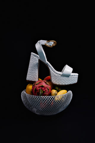 Dolly Verona Sandal In White Leather and White Raffia